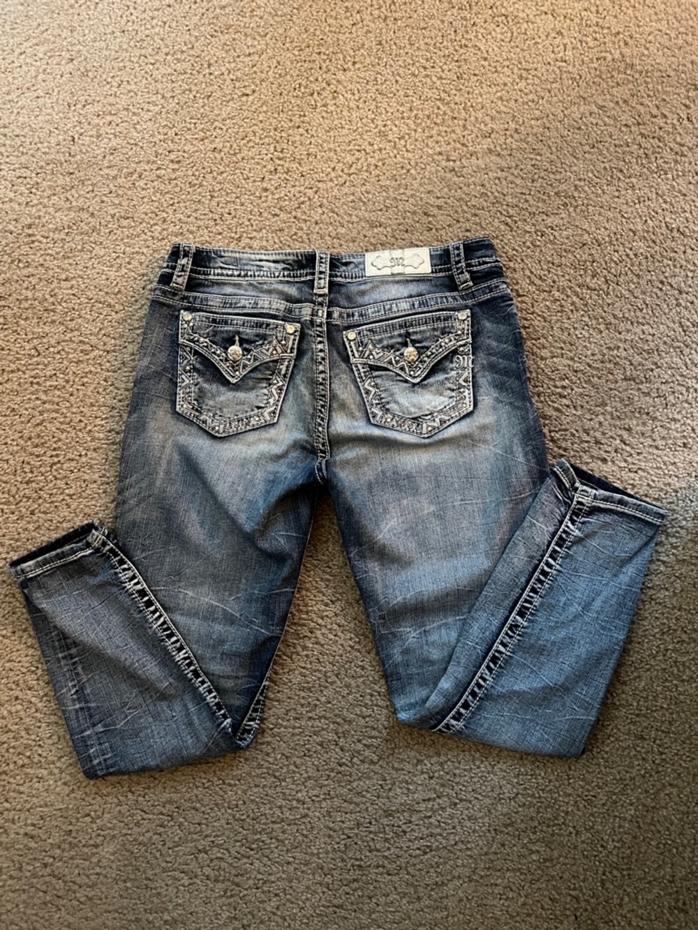 Miss Me ankle, skinny jeans.  Medium Wash Embellished Pocket